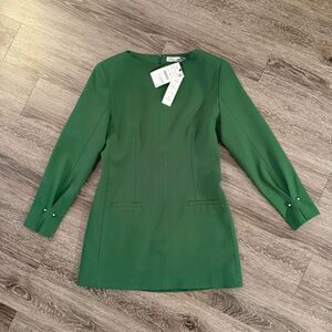 Zara Tailored Long Sleeve Structured Green Dress New